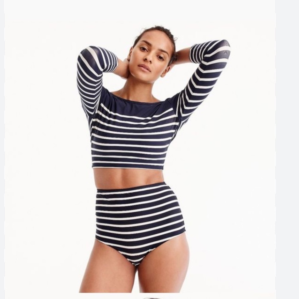 J. Crew Cropped rash guard in nautical stripes size large